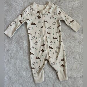 Hanna Andersson Cream One-Piece with Gender Neutral Brown Easter Bunny Print